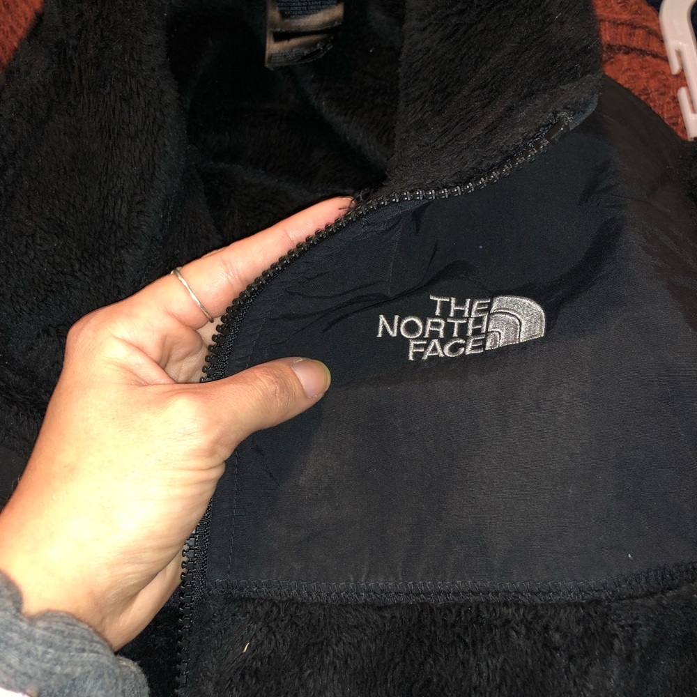 North face black fuzzy coat